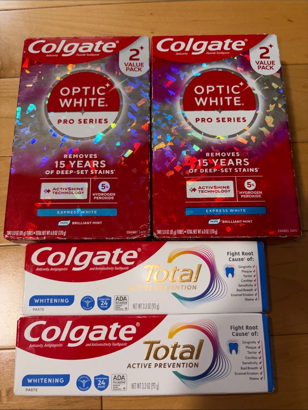 Colgate Optic White Pro Series & Colgate Total Toothpaste Bundle of 6 Tubes